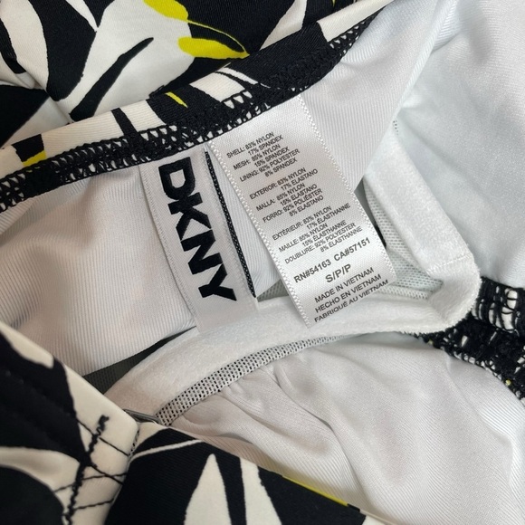 DKNY Ruffle Neck One Piece Swimsuit Fluro Yellow Multi Black Small New - Picture 8 of 8